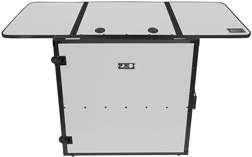UDG Ultimate Ausklappbarer DJ Tisch MK2 Plus Rollen, Weiß (U91049WH2) | Modular bei jedem Auftritt; Stabiler 9 mm klappbarer DJ-Tisch MK2 mit Rollen für Heimstudio oder Bühne