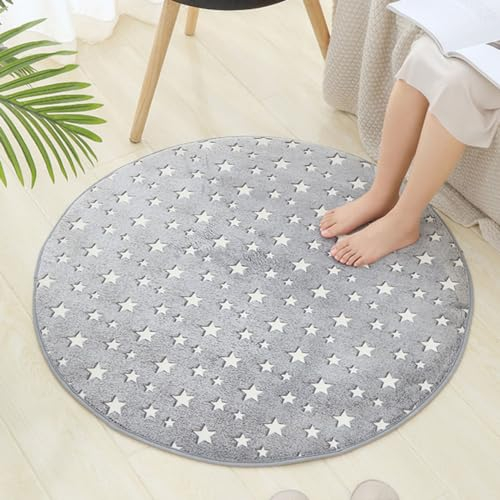 Single tree forest Flauschiger Teppich, runder fluoreszierender Teppich, leuchtender Teppich, Nachttisch Teppich für Kinderzimmer, Heimdekoration, waschbarer Spielteppich-Stars (Gray)-∅60cm