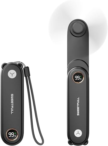 SWEETFULL Handventilator, Tragbarer Mini Ventilator leise, Kleiner Taschenventilator Mit 2 Geschwindigkeiten, USB Ventilatoren, Faltbarer für Büro, Outdoor (Schwarz)