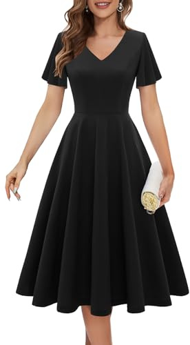 Bridesmay Women's Black Formal Dress for Women 2026 Fit and Flare Dresses A-line Swing Vintage Tea Dresses Black L