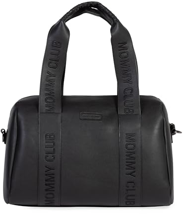 CHILDHOME, Baby Wickeltasche, Mommy Bag, Inklusive Wickelunterlage, Viele Fächer, Kinderwagenbefestigung, Schultergurt, Veganes Leder, 22L, Mommy Club Signature, Schwarz