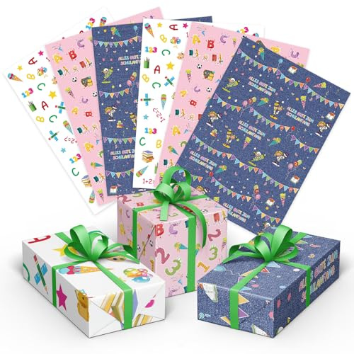 6pcs ABC Schultüte Geschenkpapier für Schulanfang, 50x70 cm, Kinder, Junge und Mädchen