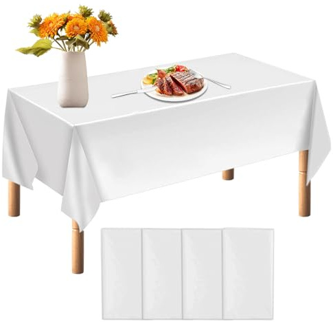 Nappe Blanche Jetable,Nappe Blanche Mariage,4 Pièces PEVE Rectangulaires Nappes Blanches,Nappes Jetable pour Supplies Mariage Anniversaire Fête de Maison Décorations de Table