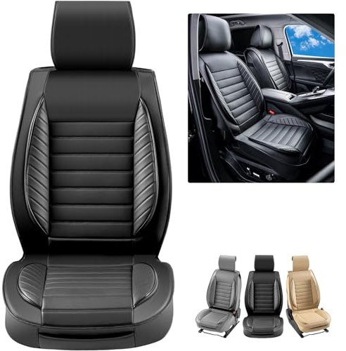VEVOR Sitzbezüge, Universal Autositzbezüge Vordersitze, 2 Stück Kunstleder Sitzbezug, Halbgeschlossenes Design, abnehmbare Kopfstütze und Airbag kompatibel, für die meisten Autos SUVs Trucks Schwarz