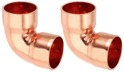 PATIKIL 1 ID 1.2mm Thick Elbow Copper Fitting, 2pcs 99.9% Pure Copper Pipe Fitting 90 Degree Short Radius Tube Connector Sweat Solder for HVAC Refrigeration System