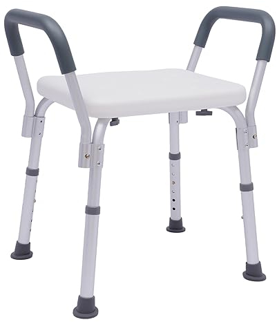 Duschhocker Duschstuhl mit Armlehne Badestuhl Höhenverstellbar Badhocker für Senioren Dusch Bad Hocker für Schwangere, Behinderte 150kg