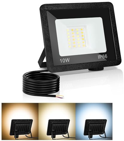 Jopassy LED Strahler Außen 10W dimmbar LED Fluter Scheinwerfer IP65 Wasserdicht Außenstrahler 3000/4000/6500k Flutlicht für Sportplatz Rasenflächen Hinterhof Auffahrt Garage Flur Garten
