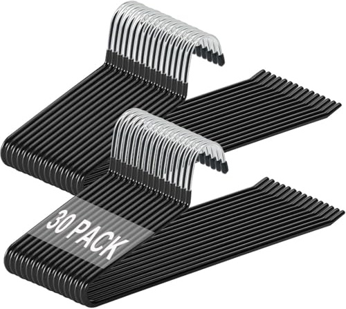 Devesanter Trouser Hanger 30 Pack Open-Ended Metal Pants Hangers - Durable Anti-Rust Chrome, Non-Slip Coating, Space Saving Easy Use Coat Hangers for Jeans, Slacks, Blanket (Black)