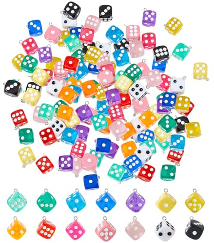 SUPERFINDINGS 14 färger 56 st tärningar berlocker hartskub färgglada tärningar med hål hål hål muttrar hängande smycken armband örhängen berlocker för att göra 56D hantverkssmycken med tärningar