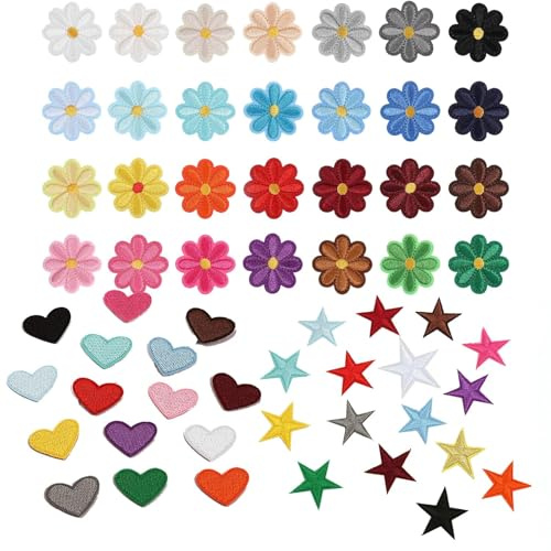 62 toppe da stirare per bambini, toppe da stirare per bambini, accessori fai da te, fiori di margherita (28), amore multicolore (16), pentagramma multicolore (18), immagini da stiro per cappello