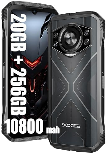 DOOGEE S Cyber Rugged 4G Téléphones Portables Débloqués, 20GB + 256GB, Batteria 10800mAh / 18W, 50MP + 16MP Smartphones, Android 14 6,58 pollici, IP68/ IP69K/ 4G Dual SIM/NFC Noir