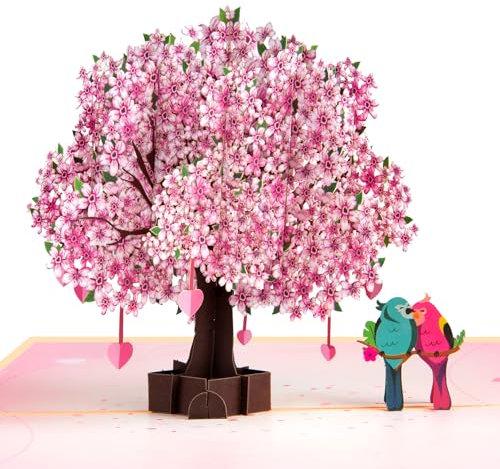 GREETING ART Pop-Up Karte Kirschblüten Baum mit verliebten Vögeln, Geburtstagskarte, 3D Liebeskarte für Frauen & Männer- Romantische Glückwunschkarte zum Hochzeitstag & Jahrestag