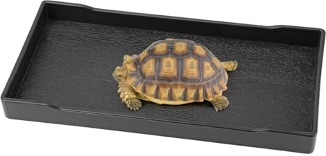 Qerutk Reptile Water Dish, Tortoise Water Bowl, Reptile Accessories, Rectangular Tray, Snake Water Bowl Ideal for Bathing Feeding - S Size Black Shallow