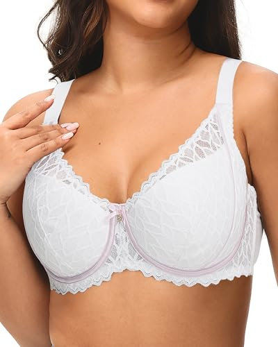 Svmer Women‘s Lace Bra Plus Size Comfortable Ladies Support Underwire Push Up Bra White 38D