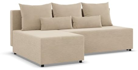 Fermo - Ecksofa mit Schlaffunktion, Bettkastem, Komfort und Still, Universelle Seite, beige (Poso 100)