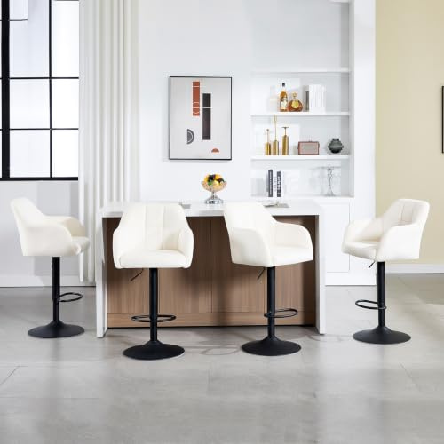 Chummaven Samt Barhocker 4er Set mit Armlehnen moderner Barstuhl Creme | höhenverstellbar, drehbar, gepolstert, mit Lehne Fußstütze Metallgestell, Küchenhocker Tresenhocker für Kücheninsel, Hausbar
