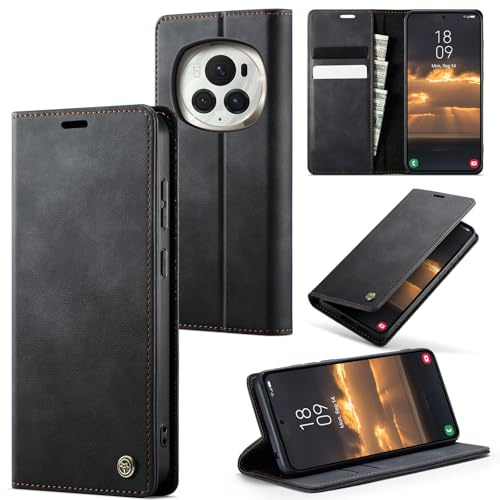 owlhold Handyhülle für Honor Magic 7 Pro hülle Premium PU klapphülle RFID Lederhülle Faltbare Handytasche Schutzhülle Kartenfach Standfunktion hülle Honor Magic 7 Pro 5G - Schwarz