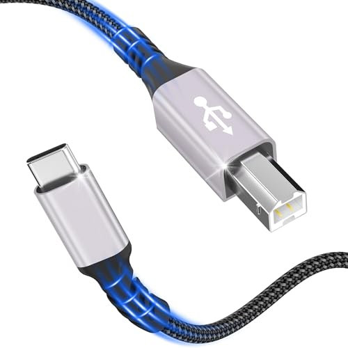 Cavo per stampante, cavo per stampante USB C, 0,3 m, US B C a USB B, in nylon intrecciato US B C, compatibile con MacBook Pro/Air,iMac,Matebook, Dell XPS,HP,Epson,Canon, Brother,Lexmark ecc