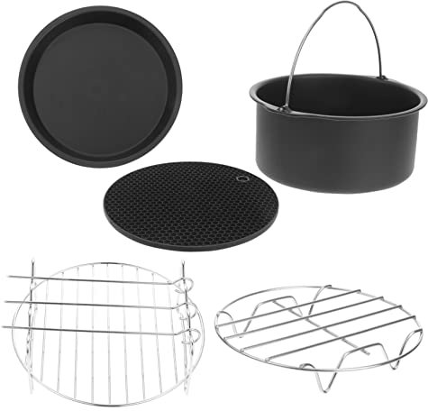 FUNOMOCYA Accessori Per Friggitrice Ad Aria Set Griglie in Acciaio Inox Teglia Per Pizza Contenitori Per Torte Utensili Da Cucina Facili Da Pulire