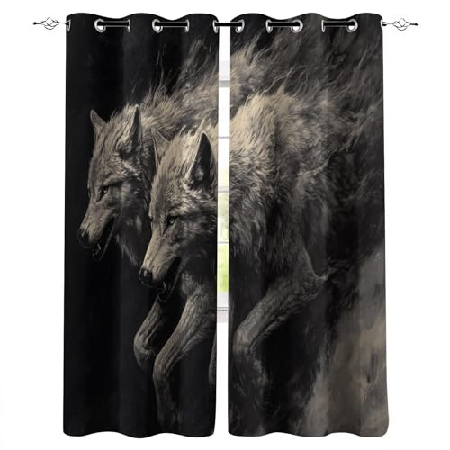 Genérico cortinados Quarto 140X120cm(HxB) Lobo Cortinas Opacas Dormitorio Cortinas con diseño Impreso de poliéster Opaco con Ojales para Dormitorio Infantil A263-1739