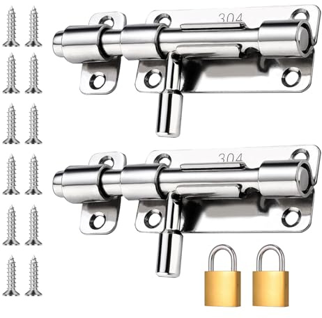 SUUFRUE Lot de 2 verrous de porte en acier inoxydable 304 - Verrou coulissant avec deux serrures pour portes et fenêtres - Verrou de serrure pour verrouillage de portes intérieures et extérieures