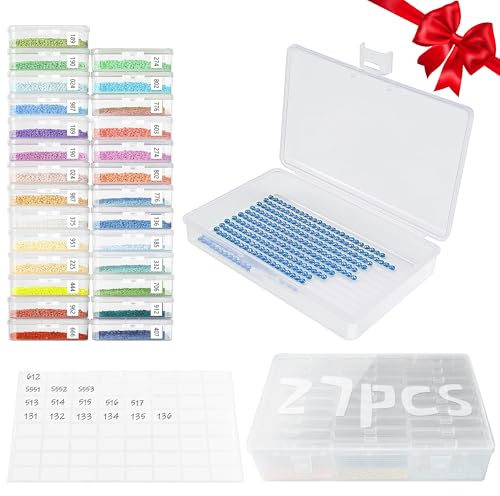 AIKUSICK 27pcs Diamond Painting Storage Containers Trays, 2-in-1 Storage and Diamond Art Trays, Diamond Art Accessories Diamond Painting Kits with Lids, Bead Storage & Line-Up, Box Package