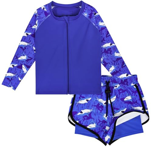 MOEMOE Baby Baddräkt för pojkar och flickor, tvådelat UV-skydd racervakt-set, badkläder med långärmad simtröja och badshorts, blå, 4-5 år