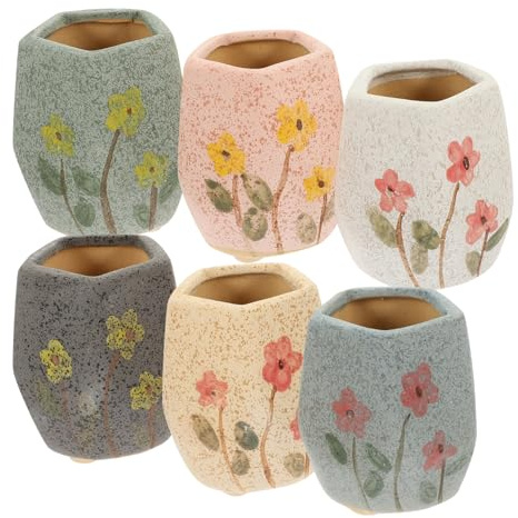 TOYANDONA 6 Macetas de Cerámica para Suculentas y Plantas Pequeñas, Tiestos Decorativos para Interior y Hogar, Ventiladas y Resistentes, Ideales para Escritorio, Estantería y Oficina