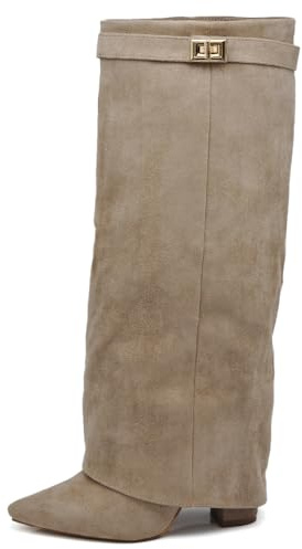 IF FASHION Stivali Alti al Ginocchio Punta a Punta Tacco Alto Gambale A Ghetta Stile Western Comodi e Chic 6885