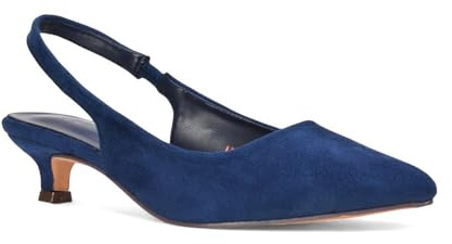 Women's Low Kitten Heel Shoes Ladies Navy Faux Suede Slingback Point Toe Party Evening Wedding Pumps Size 7