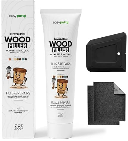 Wood Filler - Wood Putty for Furniture Repairs, Wooden Cabinets, Doors, Tables - Indoor & Outdoor Use - Includes Sandpapers / 200g (Black)