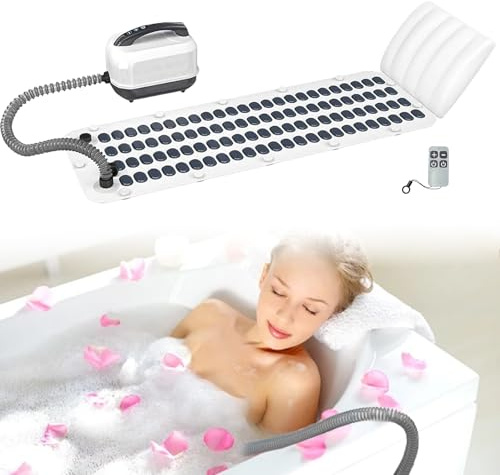 Bath Spa Massage Mat, Home Surfing Massage Bubble Bath Mat with Inflatable Pillow, 6 Gear Adjustment, Remote Control, Portable Spa Bathtub Mat with Suction Cup Bottom