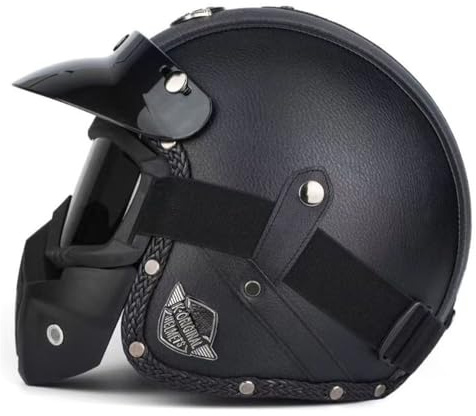 Casco Jet Vintage Pelle Casco Aperto Uomo Donna Omologato ECEDOT Caschi Jet Caschi Cromwell Casco Motociclista Con Mascherina Staccabile 3/4 Casco Moto Scodella 2,M:57-58CM