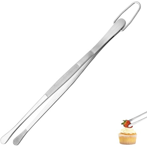 U-Taste 20cm Küchenpinzette: Kochzange aus 18/8 Edelstahl mit nahtloses Schweißen, flexibler Klemmfunktion und rutschfest zum Servieren, Dekorieren, Anrichten, Kochen und Backen (runde Spitze)