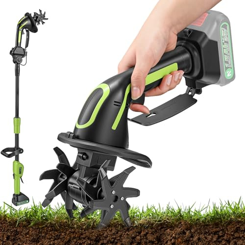 NEWTRY Cordless Electric Tiller Black, 4'' Tilling Depth/Width, 2 in 1 Handheld & Extension Modes for Seniors to Tilling Raised Beds