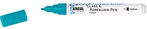 KREUL 42658 - Glass & Porcelain Pen Clear türkis, formstabile Spitze, Strichstärke ca. 2 - 4 mm, transparente, glänzende und lichtechte Glas- und Porzellanmalfarbe auf Wasserbasis