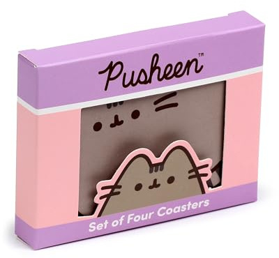 Puckator Pusheen katten uppsättning av 4 formade korkunderlägg – träbord pub dryckesunderlägg kakel bordstabletter – bar man grotta tillbehör för hem – skrivbordsunderlägg kakel skiffer – matbord