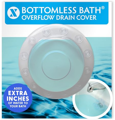 SlipX Solutions Bottomless Bath, Essential Overflow Drain Cover for Bathtub, Best Bath Accessories for Women, Adds Inches of Water to Your Tub for Deeper Soak, 4 Diameter, Clear
