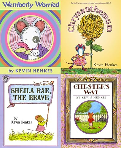 Kevin Henkes Set of 4 Picture Books (Chrysanthemum ~ Wembley Worried ~ Chester's Way ~ Sheila Rae, The Brave)