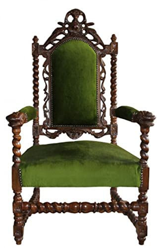 Casa Padrino Barock Thron Sessel Grün/Mahagoni - Unikat - Barock Möbel Tron Königssessel