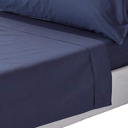 HOMESCAPES Perkal Bettlaken ohne Gummizug dunkelblau 275x275 cm, Baumwoll-Betttuch ohne Spannrand, Haustuch ägyptische Baumwolle