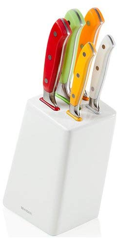 Brandani 54966 Blanc Plateau MDF Bloc à couteaux avec 5 ASS. colorées en acier inoxydable Kni, Multicolore