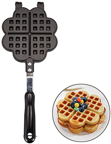 TAMUME Estufa de Aluminio Hierro Waffle Belga corazón Wafflera Gofrera -4 en Forma de Corazón de la Rebanada