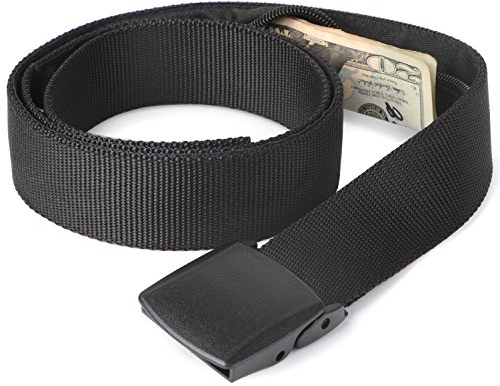 Travel Security Money Belt with Hidden Money Pocket - Cashsafe Anti-Theft Wallet Unisex Nickel free Nylon Belt by JASGOOD A-black