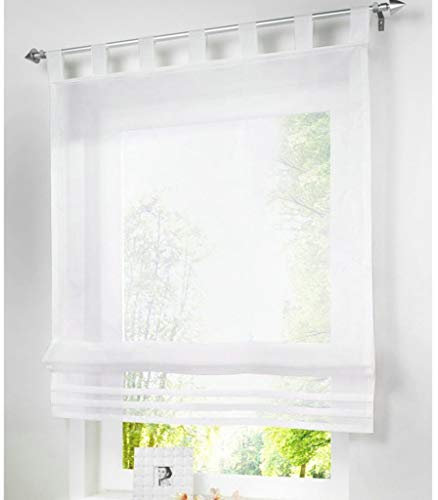 SIMPVALE Raffrollo mit Schlaufen Gardinen Voile römischen Liter Fall Schatten Transparent Vorhang für Balkon und Küche Weiß 60cm x 155cm