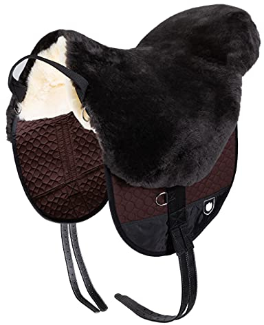 Werner Christ Fellsattel Basic Plus baumloser Lammfell-Sattel aus echtem Fell, mit herausnehmbaren Polstern, Bareback-pad, Pferde-Sattel in braun, Größen: Pony