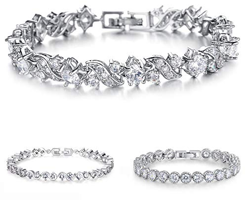 Kim Johanson Damen Tennis Armband *Verschiedene Modelle* in Silber mit weißen Kristallen besetzt rhodiniert inkl. Schmuckbeutel (Wave)