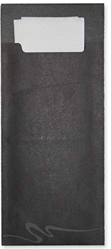 Bestecktasche mit 2-lagiger Serviette, Serviettentaschen 85x200mm, 520 Stück (Schwarz)