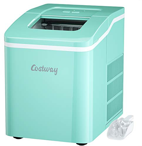 COSTWAY Máquina de Cubitos de Hielo con Cuchara, 12 kg de Hielo en 24 Horas, Depósito de Agua de 1,6L, Máquina de Hielopara, Dispensador de Hielo para Casa Oficina Fiesta Bar (Verde)