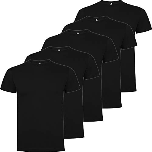 Pack 5 | Camiseta Algodón Hombre | Camiseta Básica Hombre Premium | Manga Corta (Negro, L)